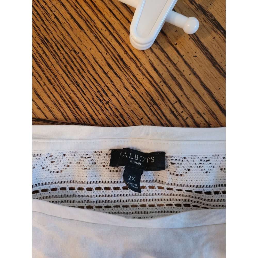 Talbots Woman White Crochet Lace Sleeve Pocket Top 2X Cotton Blend 3/4 Sleeve - Picture 3 of 5